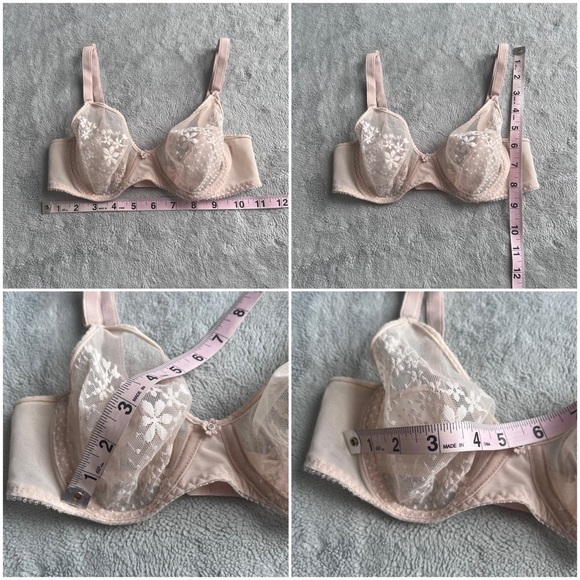 Vintage 60s Triumph Sheer Floral Mesh Embroidered Lace Underwire Bra Cream 34B - Picture 16 of 16